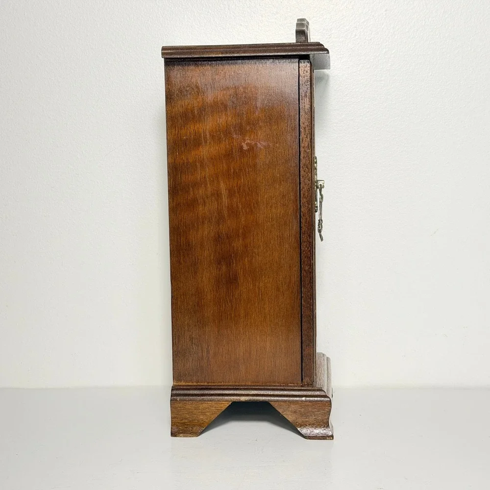 Vintage Wood Jewelry Cabinet Necklace Carousel Etched Glass Mirrored Ring Holder